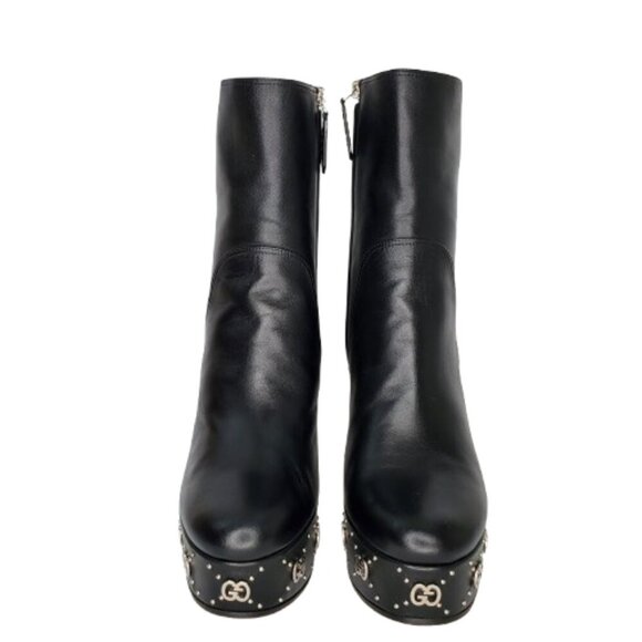 Gucci Janaya GG Logo Leather Platform Ankle Boots - Picture 2 of 11